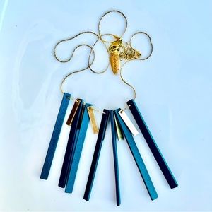 PLUNDER Teal Wood Brushed Gold Necklace